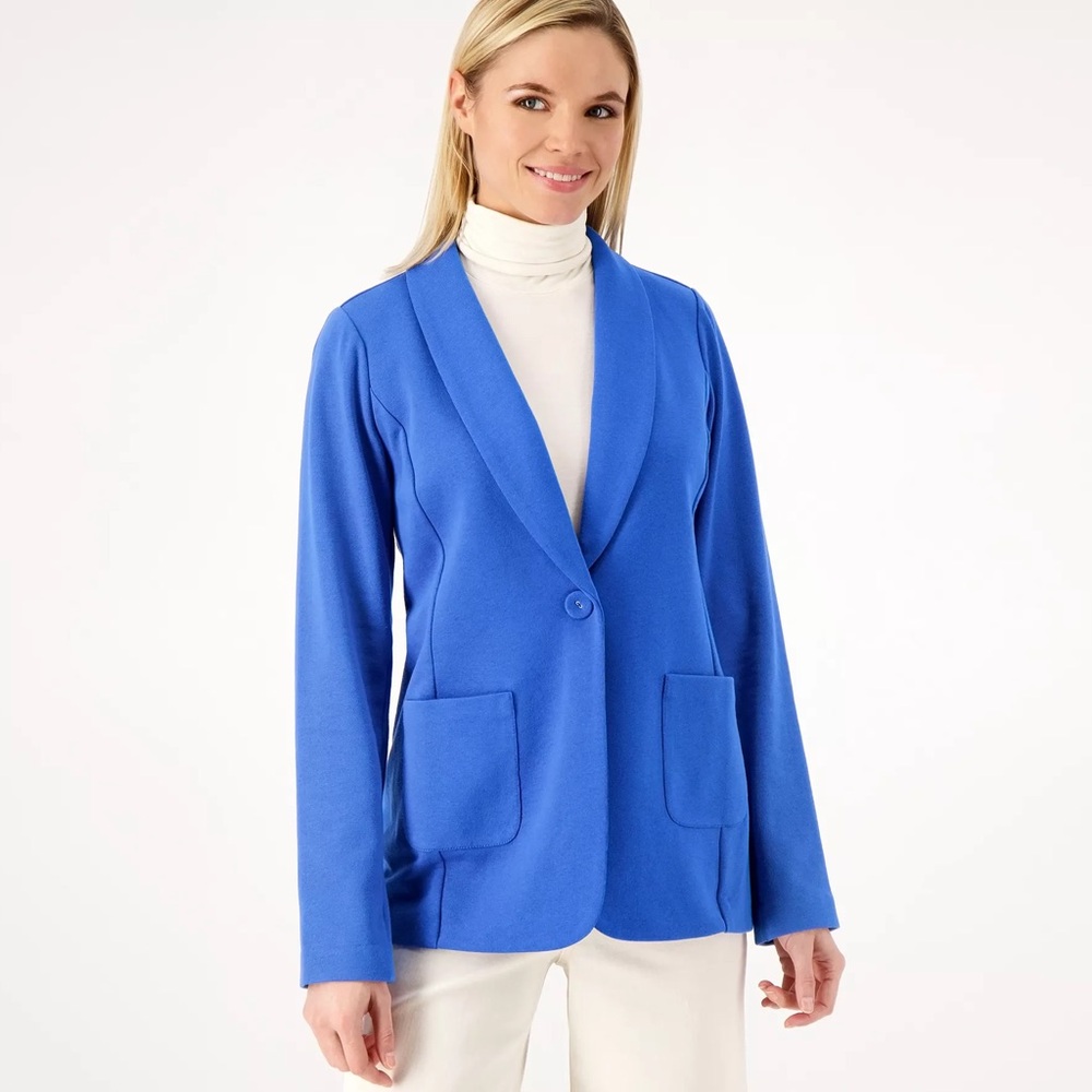 Susan Graver Weekend French Terry Cotton Marina Knit Blazer Comfy Soft Girl Luxe